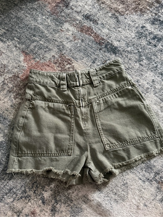 ba&sh Pants - ba&sh Olive Green High-Rise Frayed Hem Denim Shorts